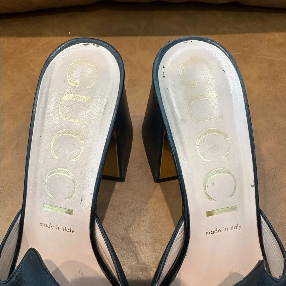 Gucci 38.5 (8.5) Black Nappa Mule Sandal Slide Baby Horsebit Retail $920 - Picture 10 of 13